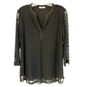 Timeson Black 3/4 Sleeve Blouse with Chiffon Overlay Size Large